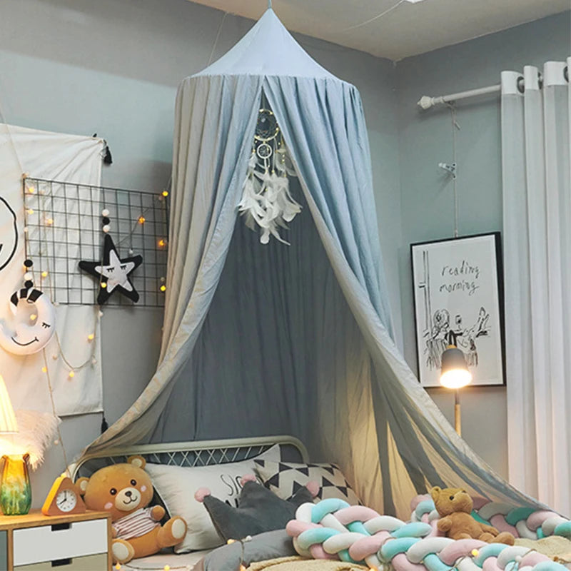 rideau lit enfant polyester bleu clair vert pastel rose pâle gris foncé uni moderne