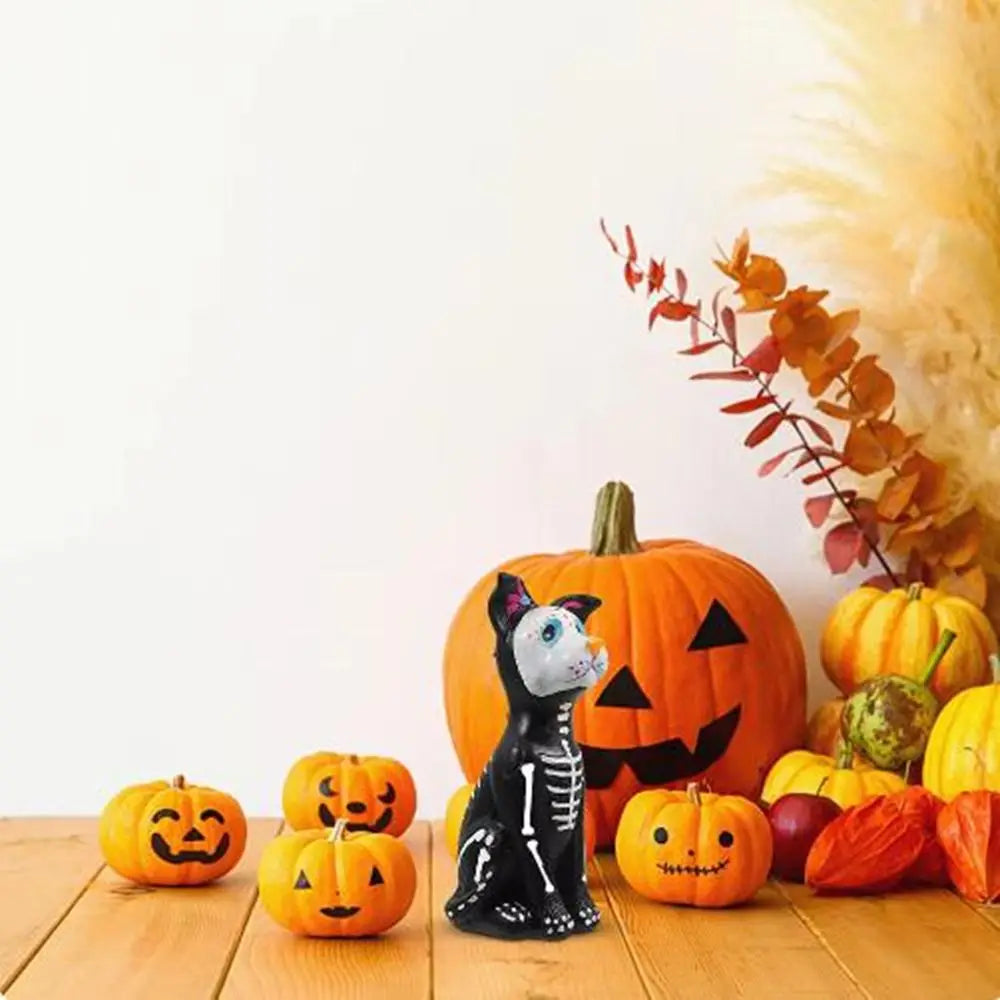 figurines animaux squelettes halloween noires fleurs peintes citrouilles araignées déco automne