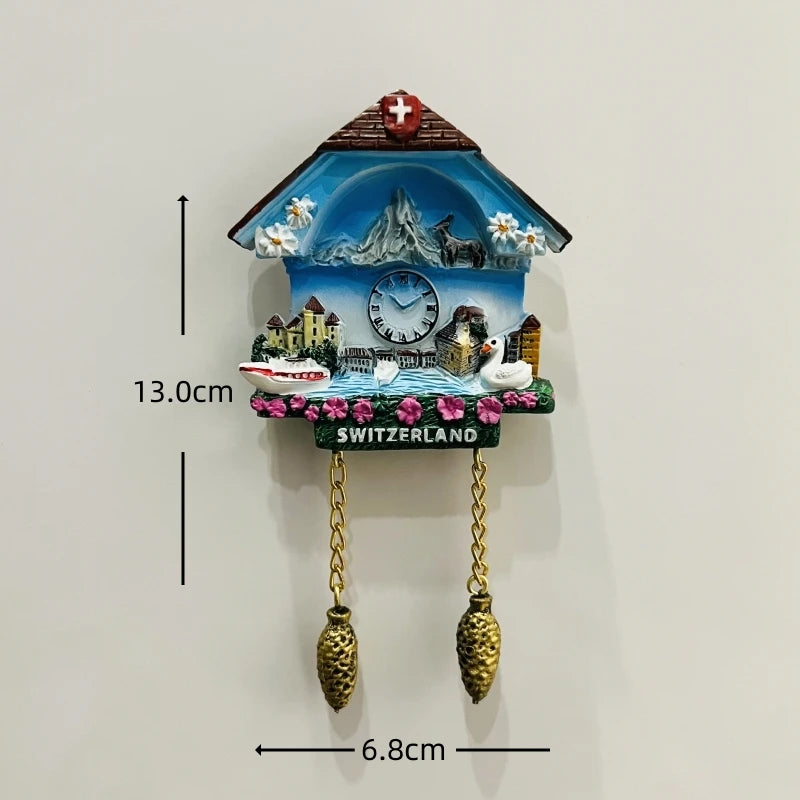 horloge pendule alpine animaux paysages aimants réfrigerateur texte traditionnel