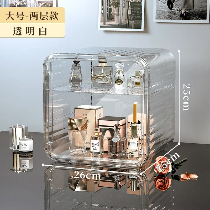 boîte rangement transparente moderne rayures horizontales cosmétiques maquillage parfums imperméable multifonctionnelle