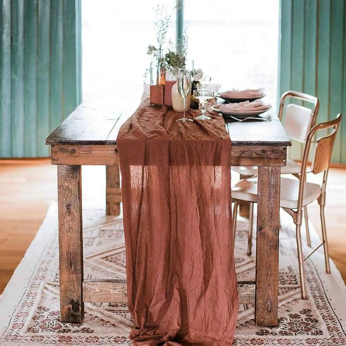 nappe table plissée rustique élégante couleur beige verteOpaque polyester maison festive mariage noël