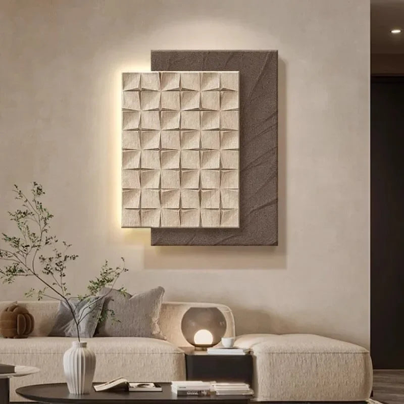 décoration murale contemporaine cubes géométriques marron gris minimaliste led