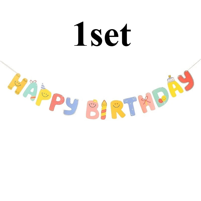 guirlande lettres happy birthday multicolore jaune bleu rose verte orange souriantes simple