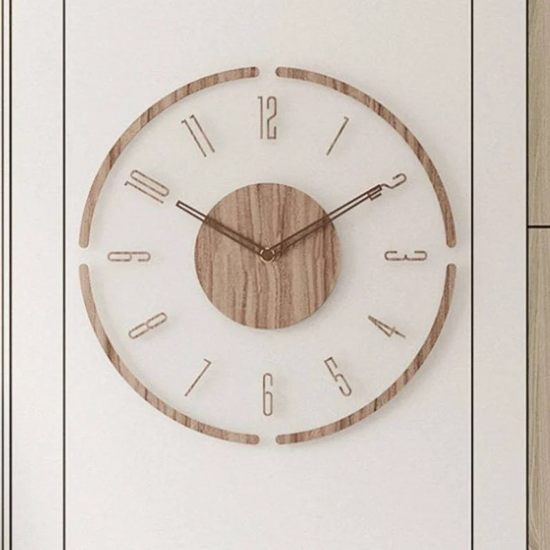 horloge murale moderne aiguille quartz bois clair blanc doré minimaliste 30cm translucent