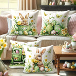 taies d'oreiller lapins pâques fleurs printemps coussin maison polyester blanc vert