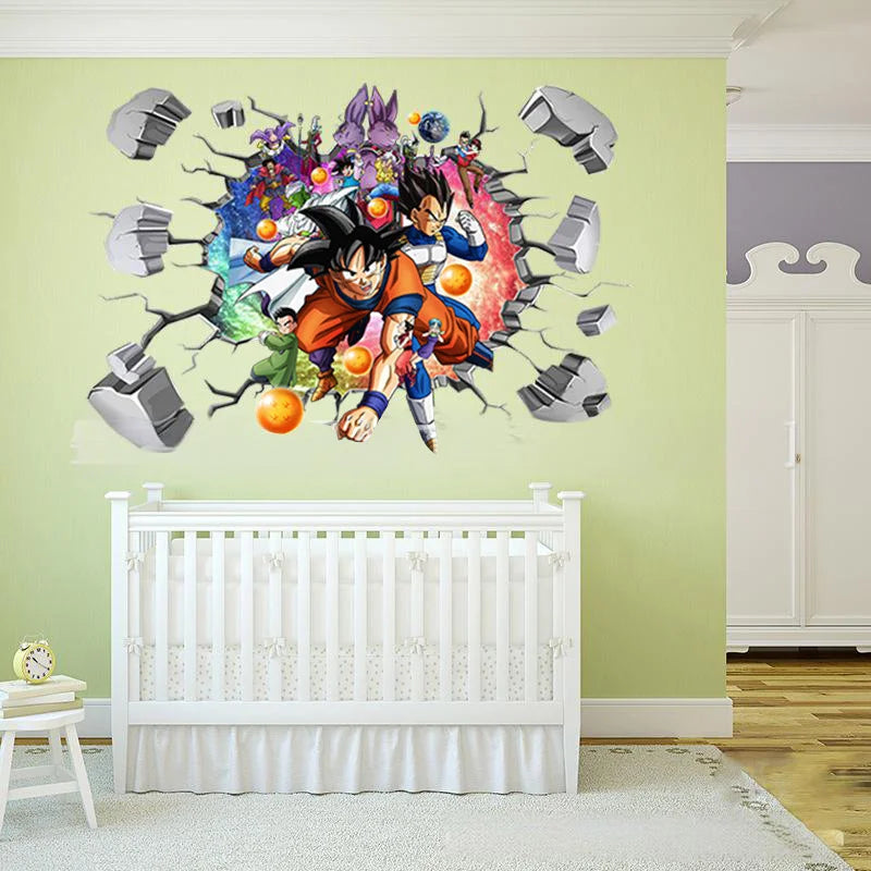 sticker mural dragon ball multicolore personnages 3d adhésif decoration chambre salon