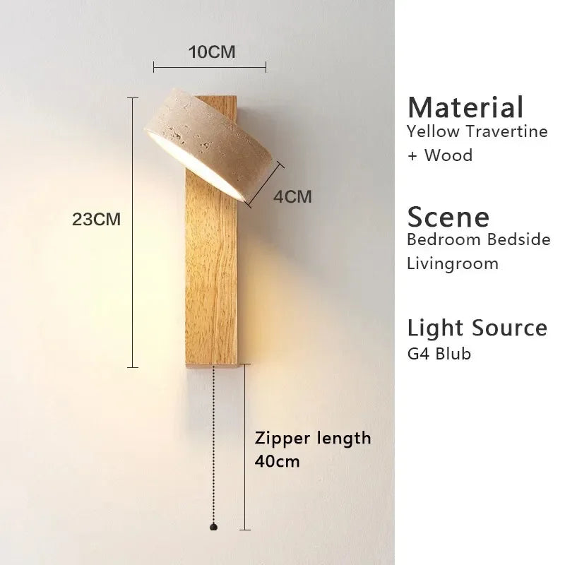 lampe murale led bois naturel interrupteur tissu beige moderne fixée cuisine chambre