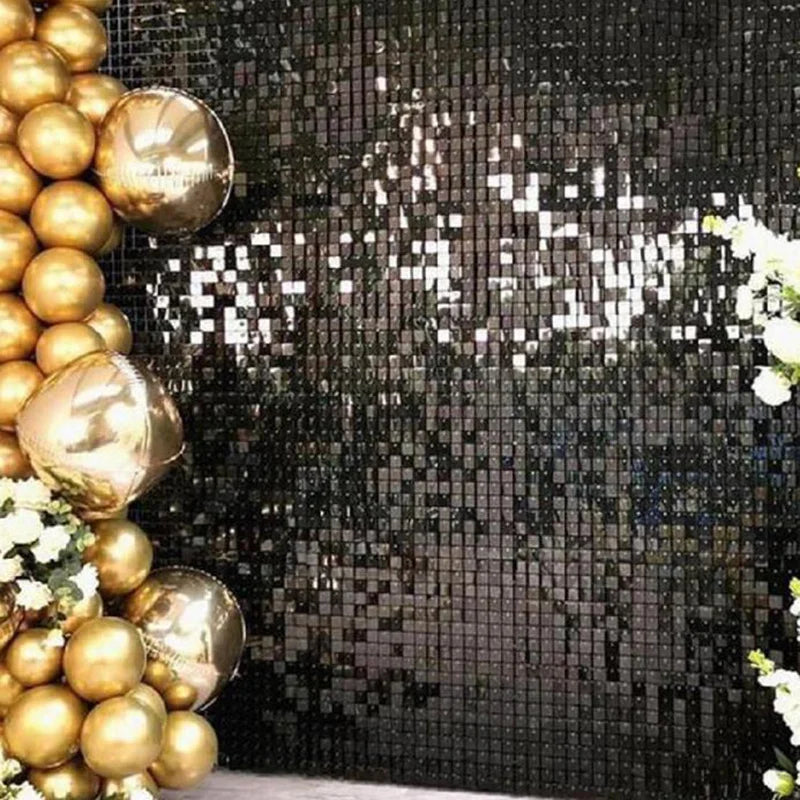 rideau mosaïque noir or argent festif moderne décoration anniversaire mariage événement transparent