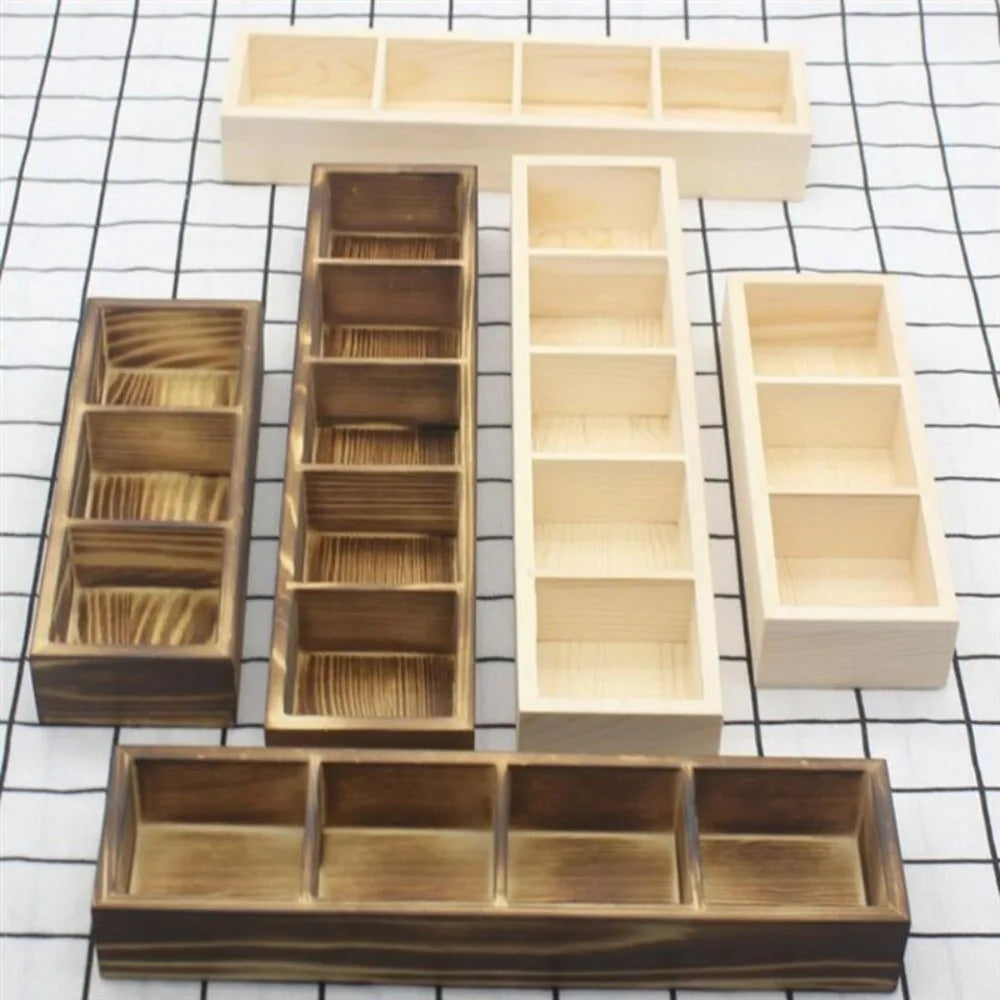boîtes compartiments bois naturel minimaliste compartiments divisés grain bois rangement rustique tri articles divers