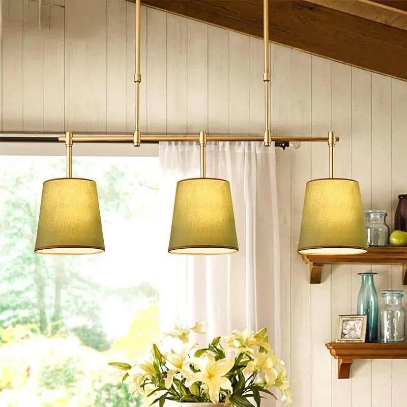suspension lumineuse moderne lampes or beige tissu uni métal doré 82cm 70 92cm