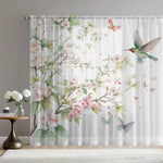rideau transparent imprimé fleurs papillons oiseaux moderne blanc vert rose bleu maison hospitalité
