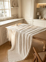 nappe beige clair rayées franges rustique boho chic table salle manger polyester machine