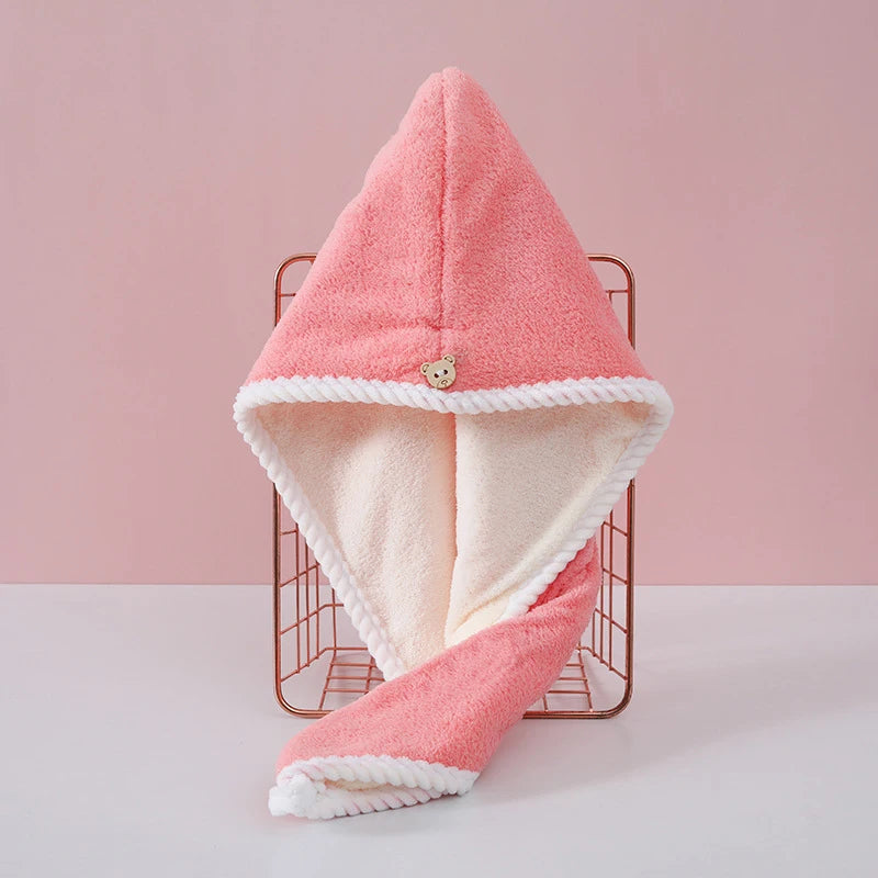 serviette cheveux microfibre rapide séchage rose gris bleu clair bordure blanche élastique moderne confortable