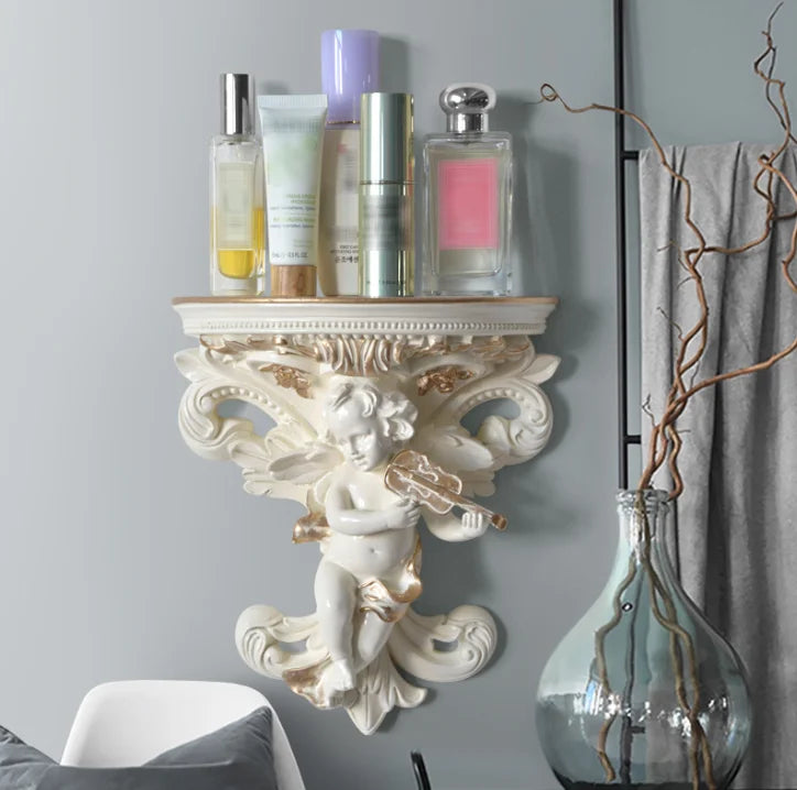 étagère murale 3d ange violon baroque décorative vases transparents motifs floraux angelot fixations murales