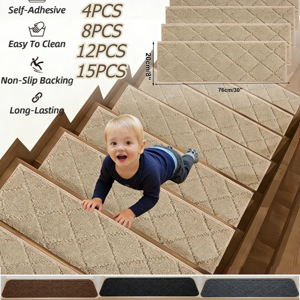 tapis antidérapant adhésif marches escalier résistant décoloration texture géométrique moderne beigeclair 20cmx76cm