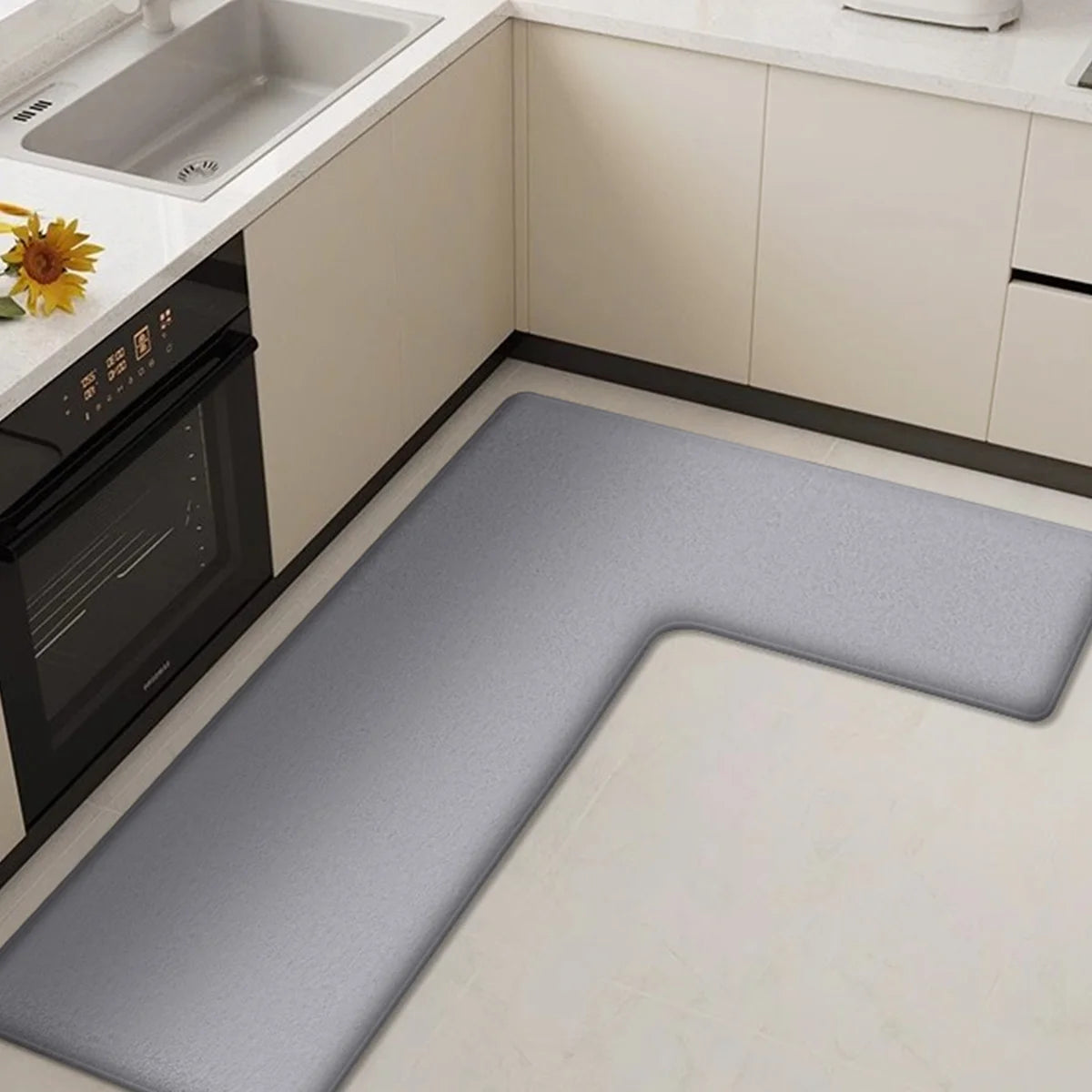 tapis cuisine gris clair points noirs moderne antidérapant absorbant huile