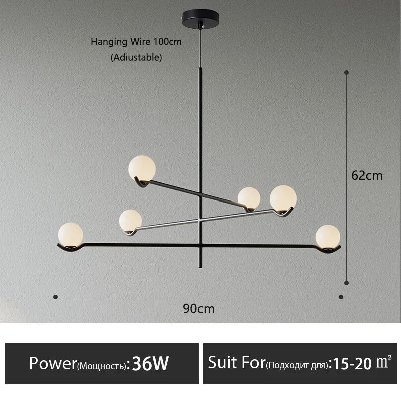 suspension lumineuse moderne sphères blanches structure noire led neutre lumière blanc noir