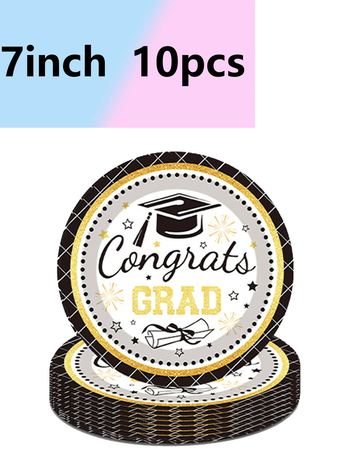 assiettes carton blanc noires or motifs graduation étoiles losanges fêtesscrição titre respecte critères demandés