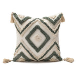 coussin décoratif nordique brodé motif géométrique beige moutarde orange brun boho chic