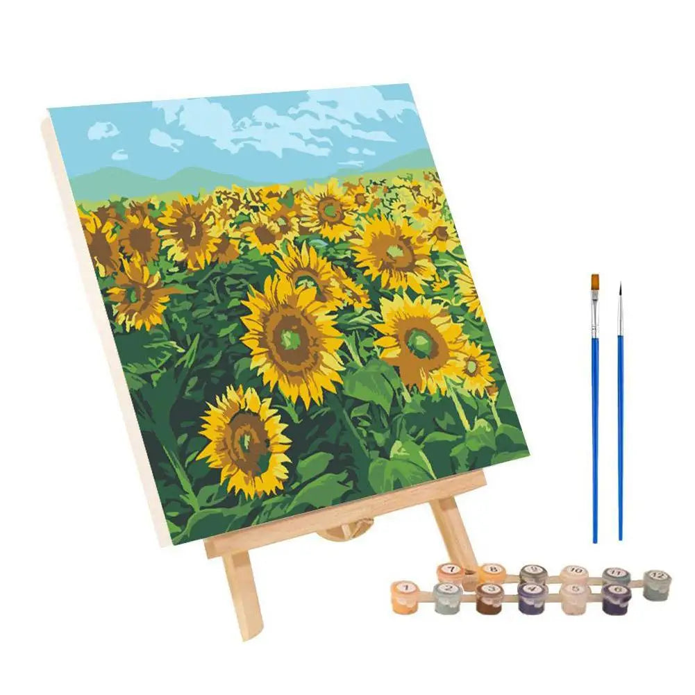 peinture numéros kit abstrait coucher soleil paysage moderne art floral tournesols ciel couleurs variées