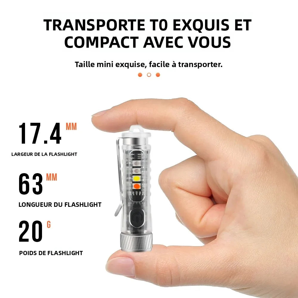 lampe torche led rechargeable compacte transparente argentée clip étanche moderne