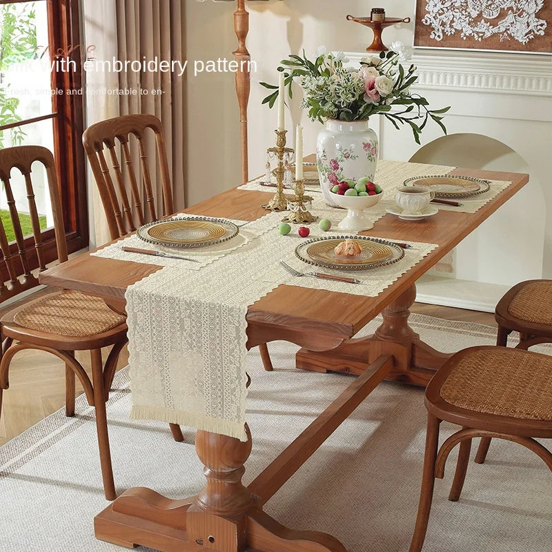 tablecloth beige broderie polyester coton table decoration rustic spring summer autumn