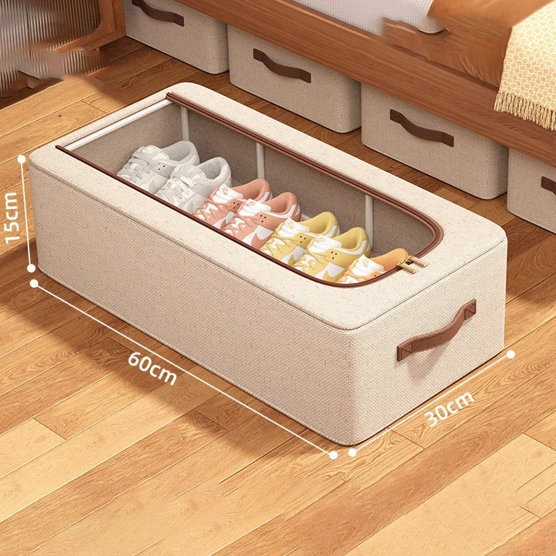 boîte rangement pliable chaussures tissu lin moderne poignées robustes transparente conteneur storage
