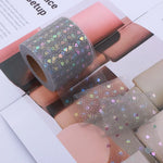 ruban decoratif polyester coeurs iridescents paillettes translucide vert rose bleu clair noir 6cm 5yards