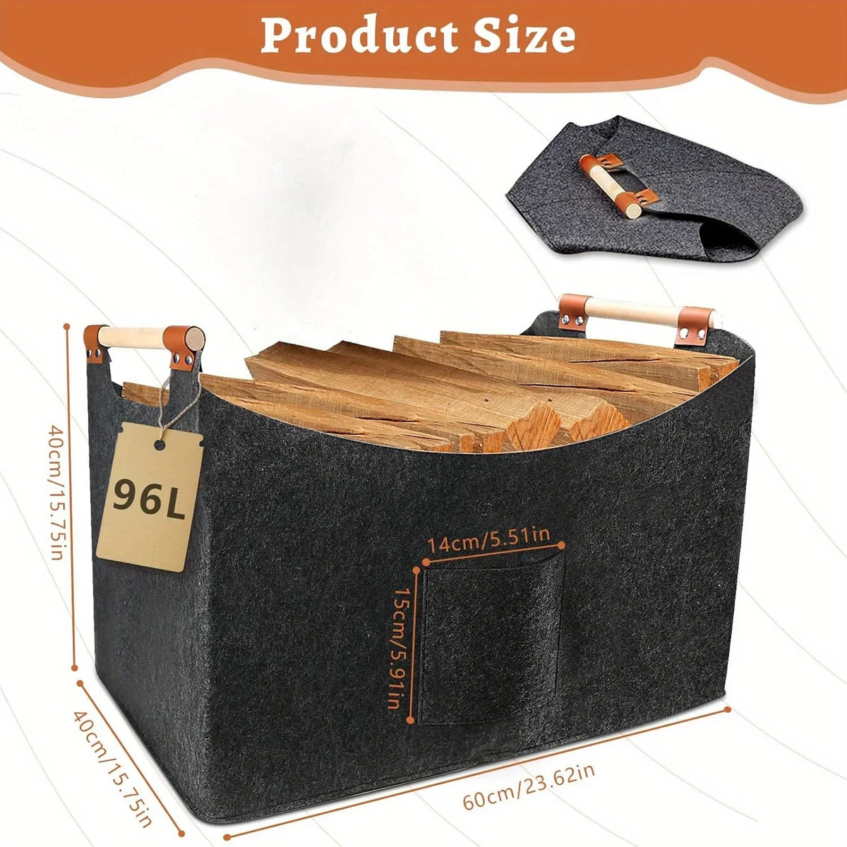 panier tissu texturé gris foncé boîtes rangement bois jouets rustique feutre poche manches bois