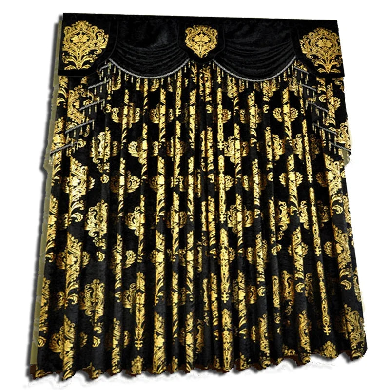 rideau noir floral doré opacité classique français velours polyester chambre