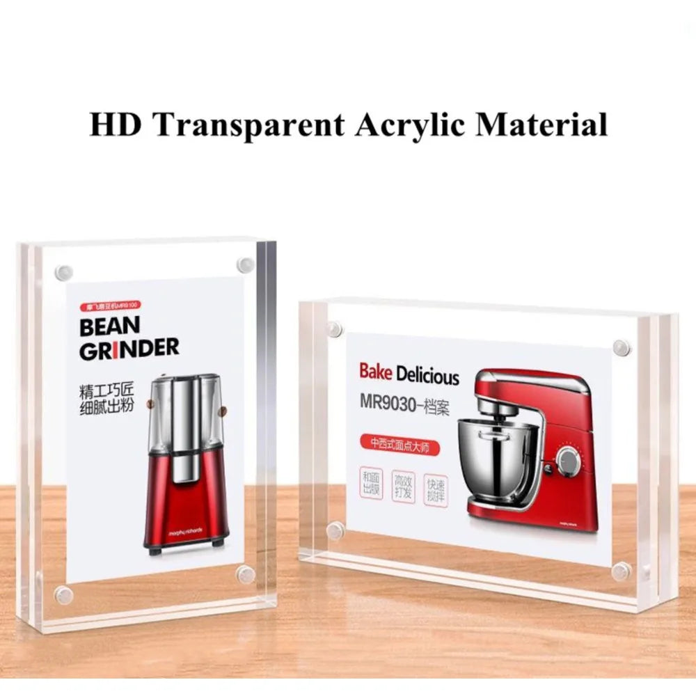 support signe table acrylique magnétique moderne transparent publicité 100x100mm 100x70mm 120x80mm 82x55mm 90x60mm