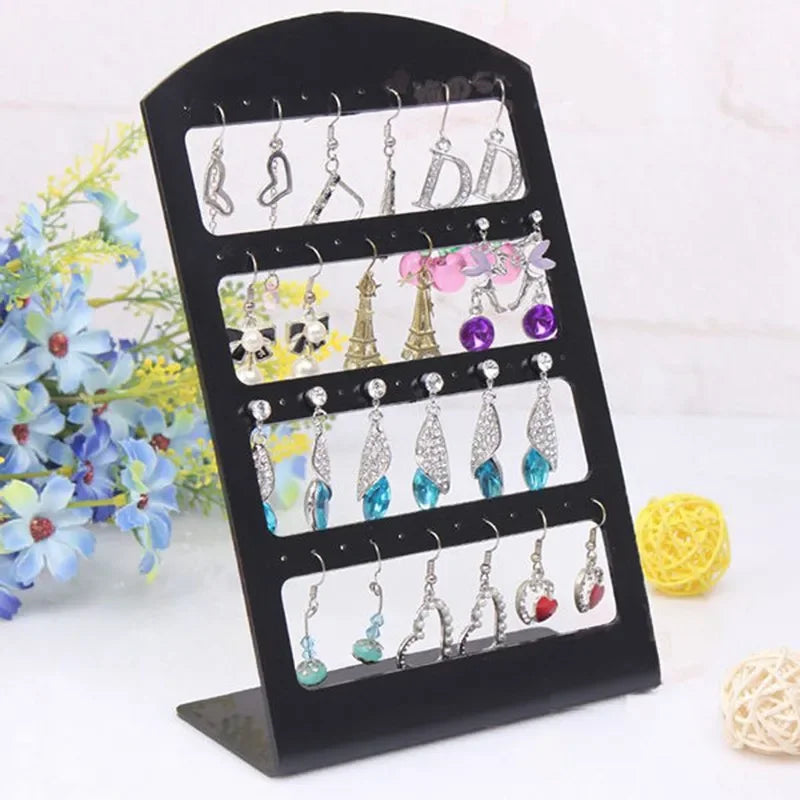 organisateur bijoux noir moderne porte boucles oreilles clips transparent 19x12.5 cm