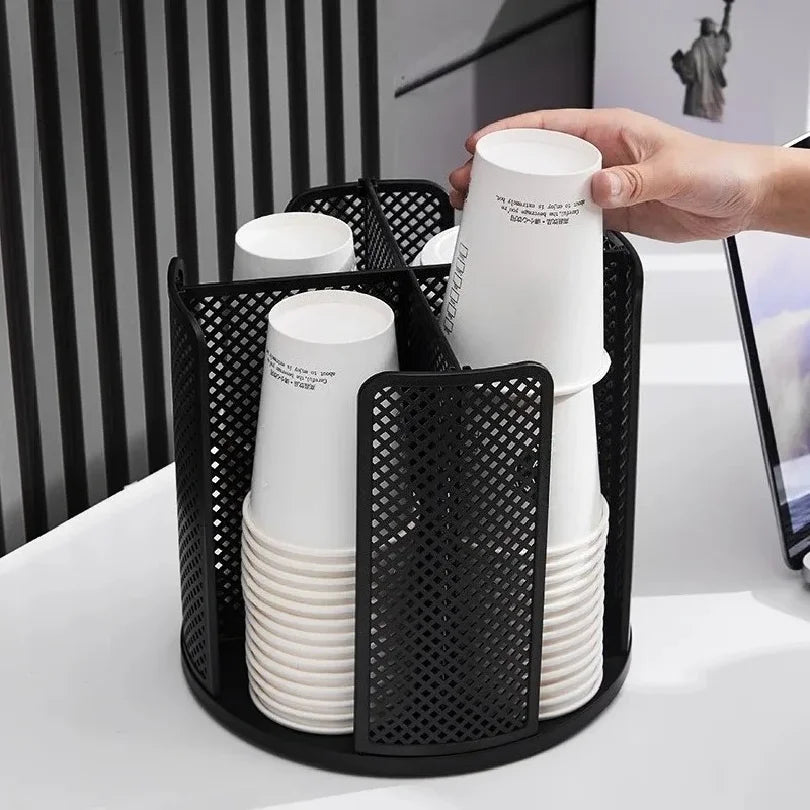 organisateur rangement rotatif tasses plastique noir blanc moderne multifonction cuisine fourchette cuillère porteporte