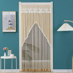 rideau porte décoration dentelle pompons auto adhésif blanc beige violet vertclair