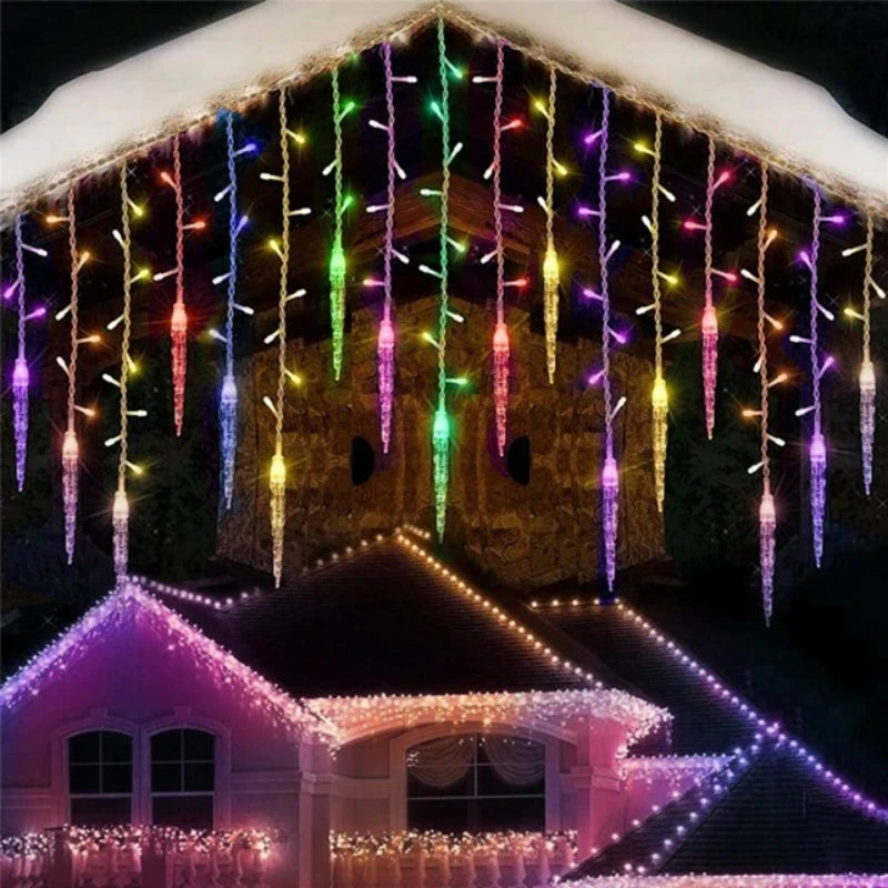 guirlande lumineuse icicles blanc jaune multicolore clips moderne décoratifextérieur noël féerique led