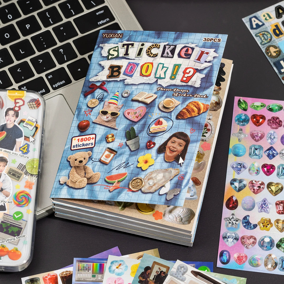 sticker créatif livre adhésif animaux objets symboles multicolore bleu diverse formes