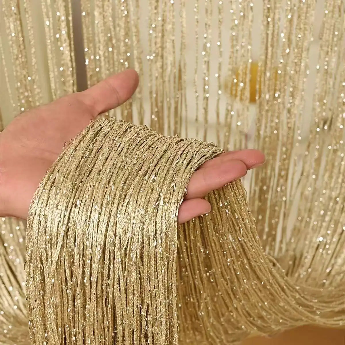 rideau chaîne moderne argenté brillant opaque 100x200cm chambre salon decoration fête mariage
