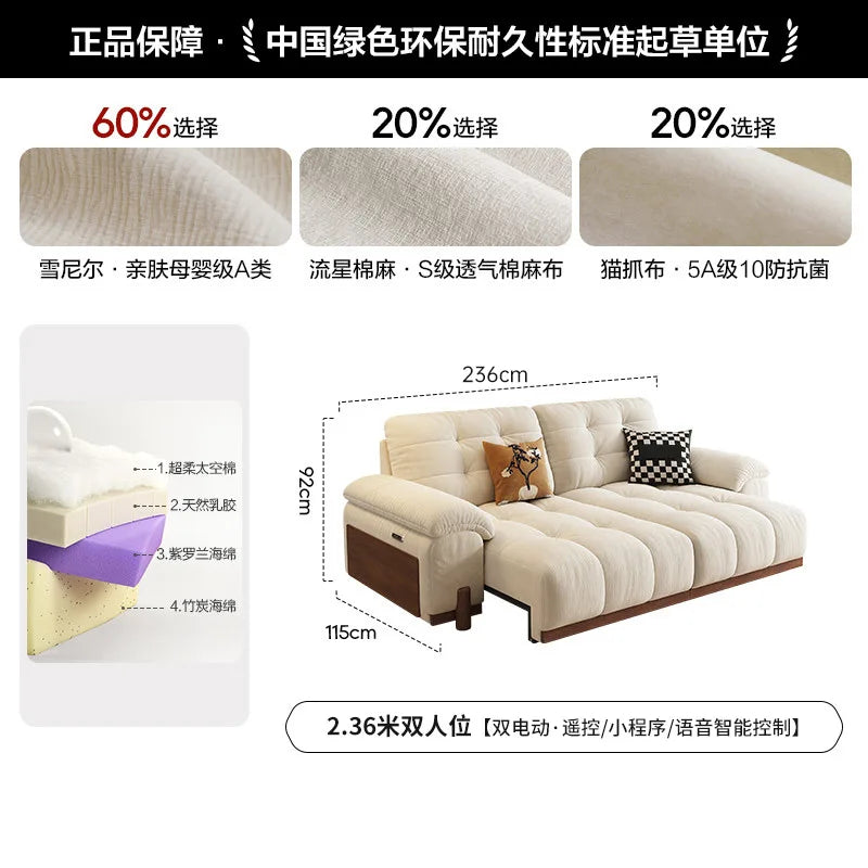 canapé lit moderne velours beige gris oreillers 216cm 92cm 115cm bois remplissage éponge