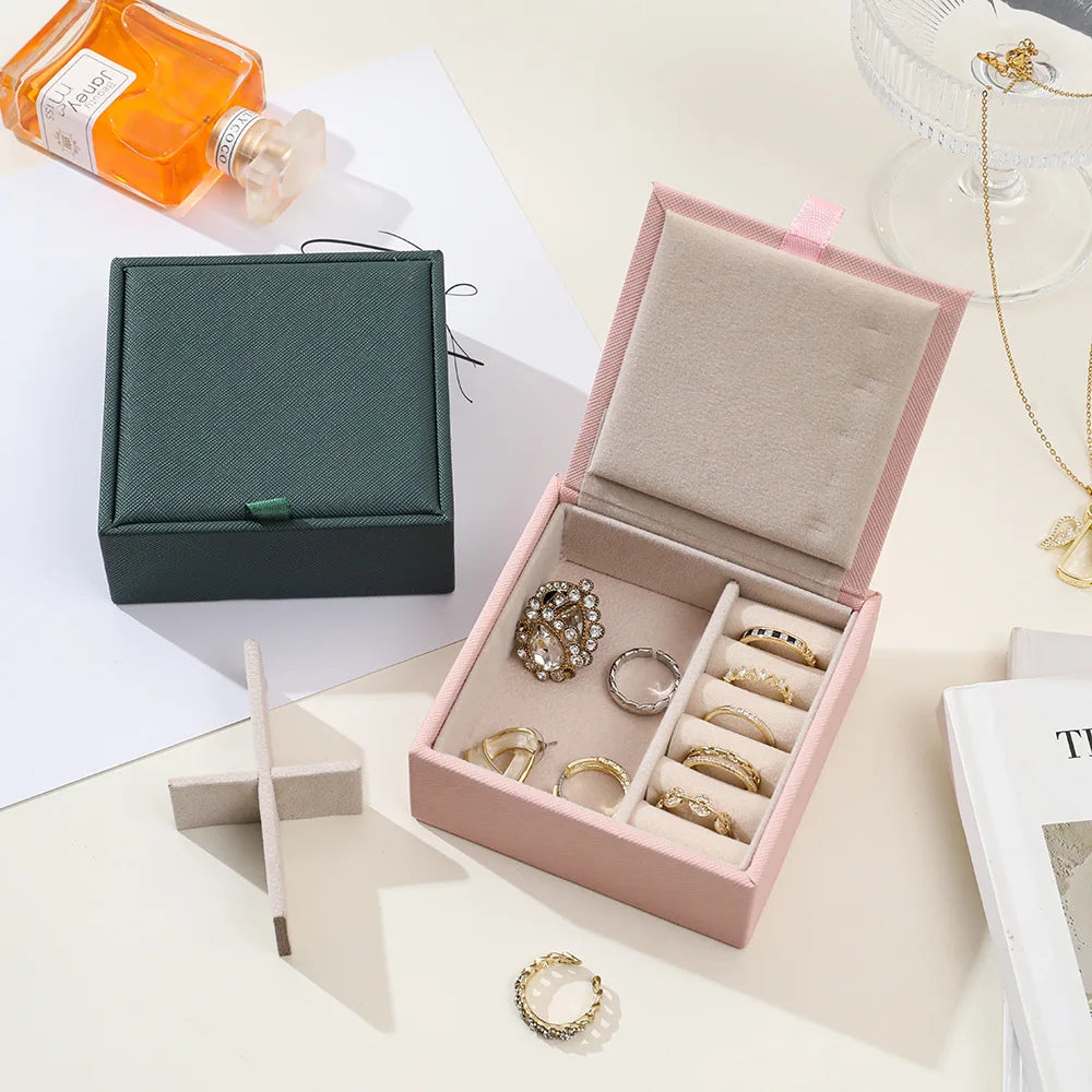boîte bijoux cuir pu moderne rose clair vert foncé élégante toile lin multifonctionnelle portable