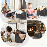panier bois chauffe feutre gris foncé pliable poignées cuir moderne rangement sac transport large