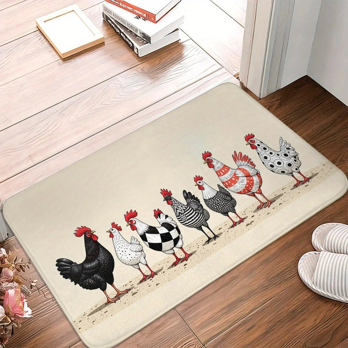 tapis sol antidérapant coqs motif rustique plusieurs tailles
