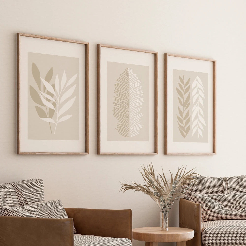 toiles d'art minimaliste feuilles stylisées beige clair sans cadre maison ensemble impressions toile