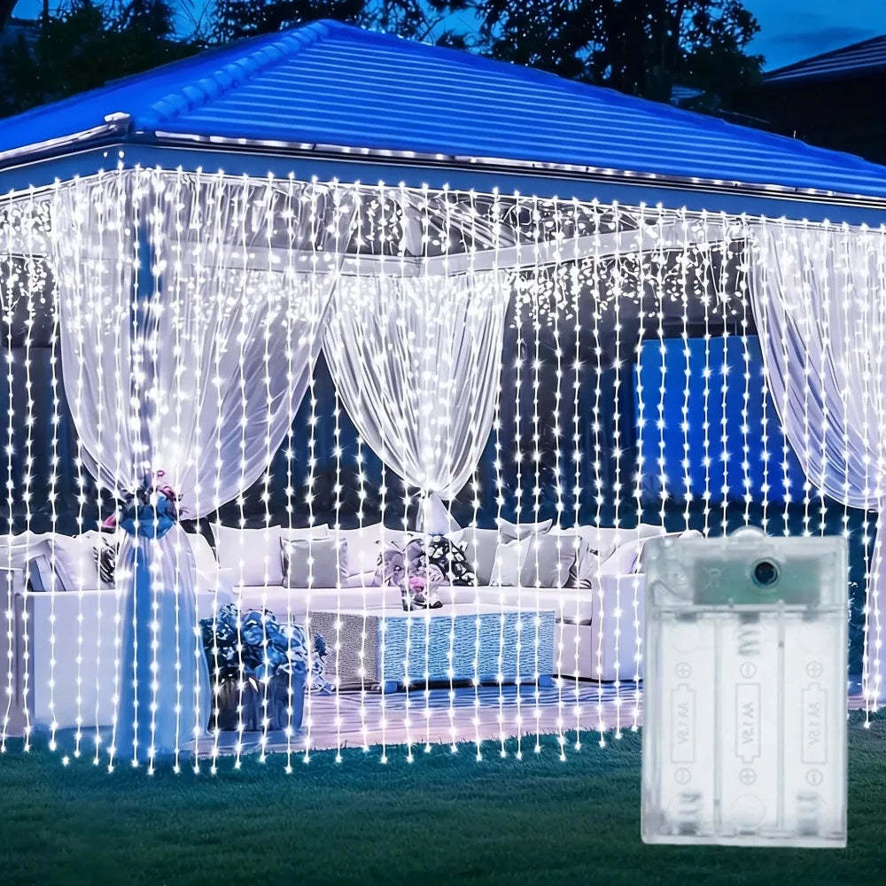 rideau lumineux led blanc chaud moderne 3m 300leds batteries télécommande clips
