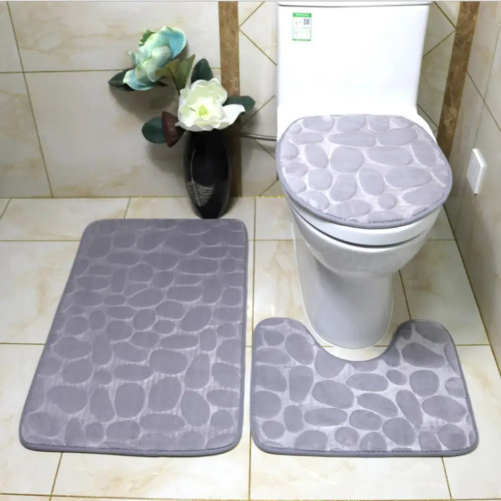 tapis bain moderne gris bleu rose blanc marron texture cailloux antidérapant absorption eauversible salle