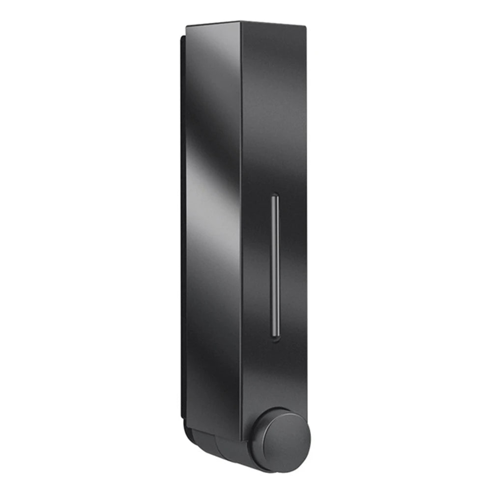 distributeur savon liquide noir blanc moderne adhésif easy install hygiène salle bain minimaliste matériaux