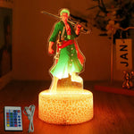 lampe led 3d anime luffy zorro cracked surface télécommande câble usb nocturne rouge vert