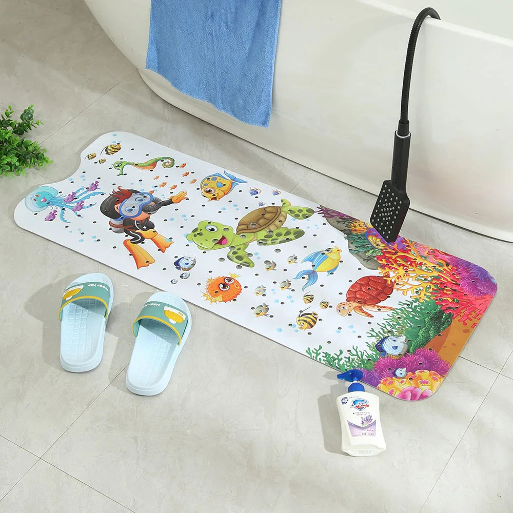 tapis bain anti dérapant thème marin poissons coraux dimensions 100cm 40cm moderne enfantin