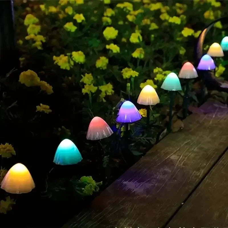 guirlande lumineuse solaire champignon multicolore jardin féerique extérieure autoinstallation led opaque contemporaine festive