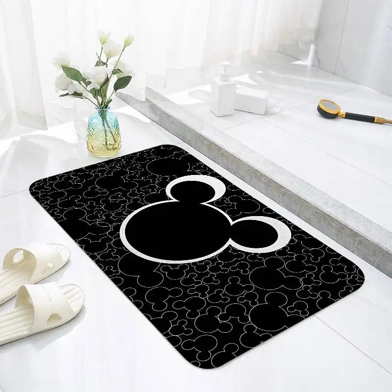 tapis anti dérapant mickey noir blanc moderne salon salle bain entrée résistant rayures polyester