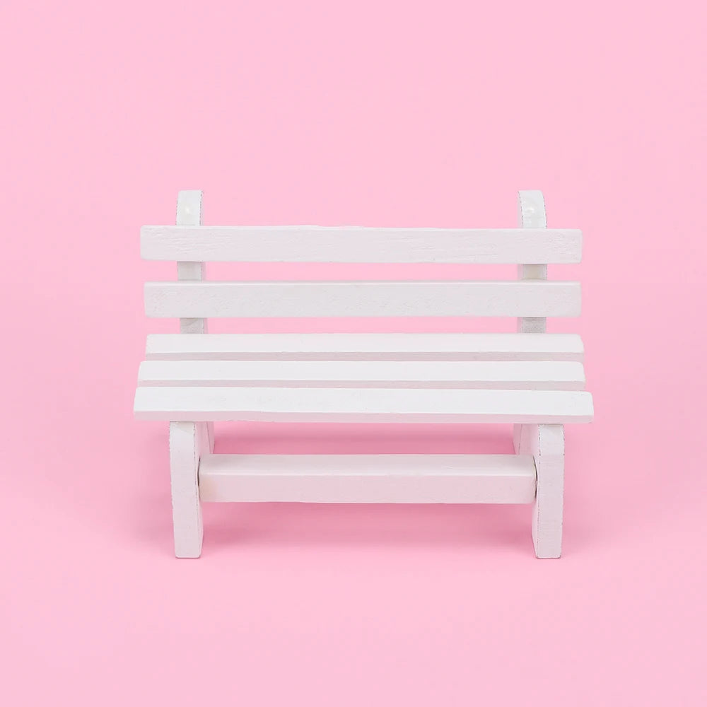 mini banc bois blanc simple décoration intérieure artisanal pastoral miniature jardin figuration